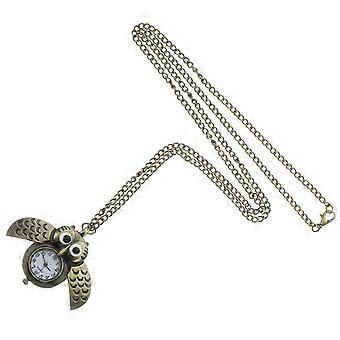 Vintage Retro brons kwarts zakhorloge hanger ketting ketting horloges (uil)