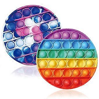 2 Pack Pop It Fidget Toy Set Rainbow and Camouflage Colors Stress Relief Bubble Popping Game for Kids and Adults
