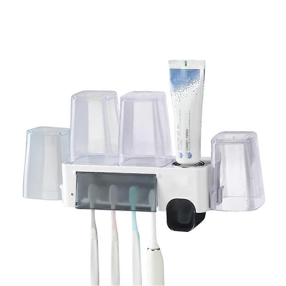 Smart Wall Mounted Toothbrush Holder White with OneButton Start for Bathroom SpaceSaving Organizer