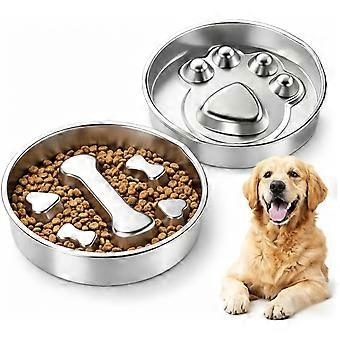 Stainless Steel Dog Bowls Set of 2, 2-in-1 Reversible Puzzle Feeder & Treat Bowl, Non-Slip Base, Dishwasher Safe