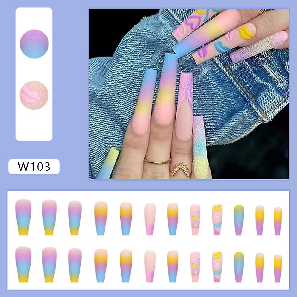 French Style Gradient Rainbow Colors False Nails Durable & Never Splitting Com