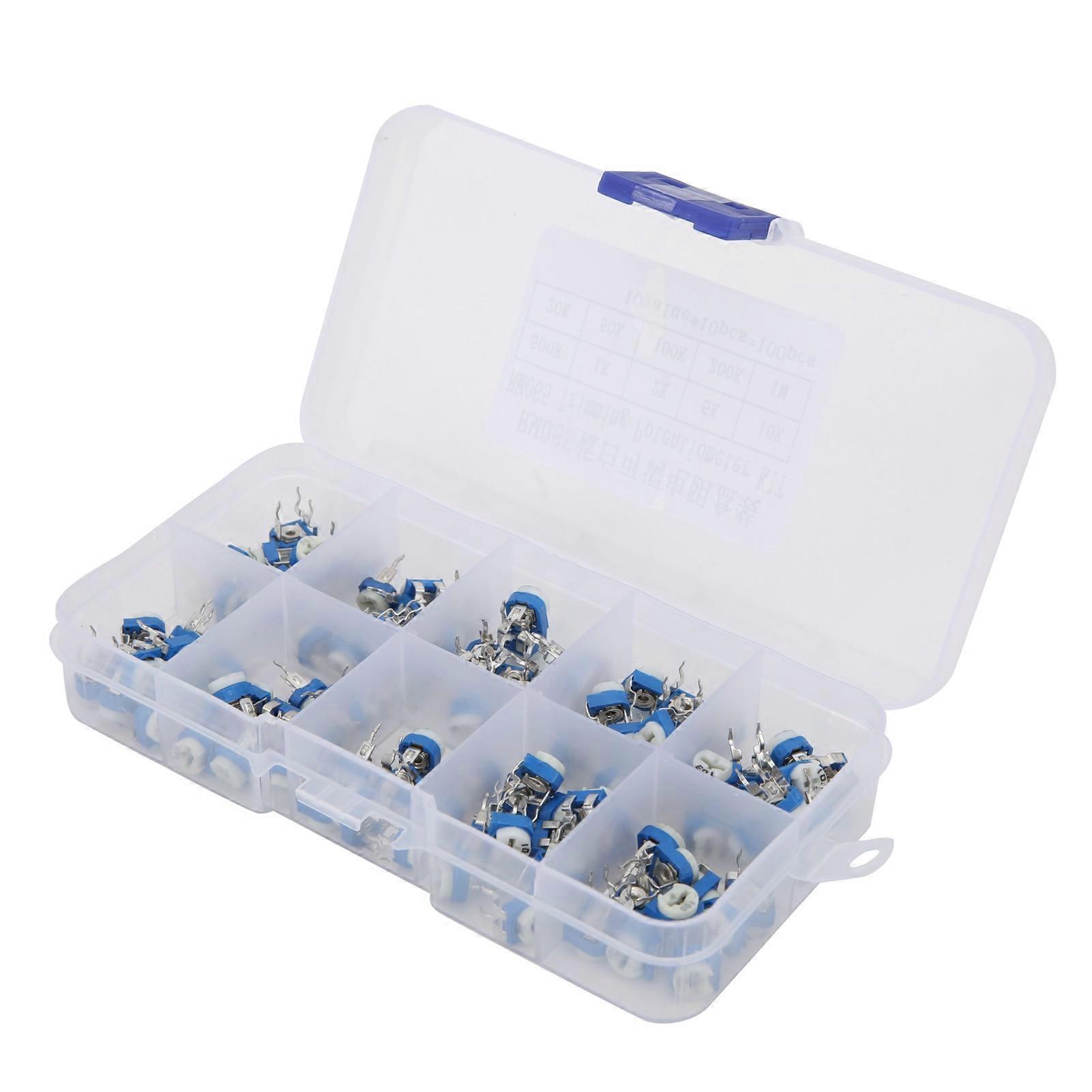 100Pcs Variable Resistor Trimmer Potentiometer Pot Electronic Component RM065 Blue White