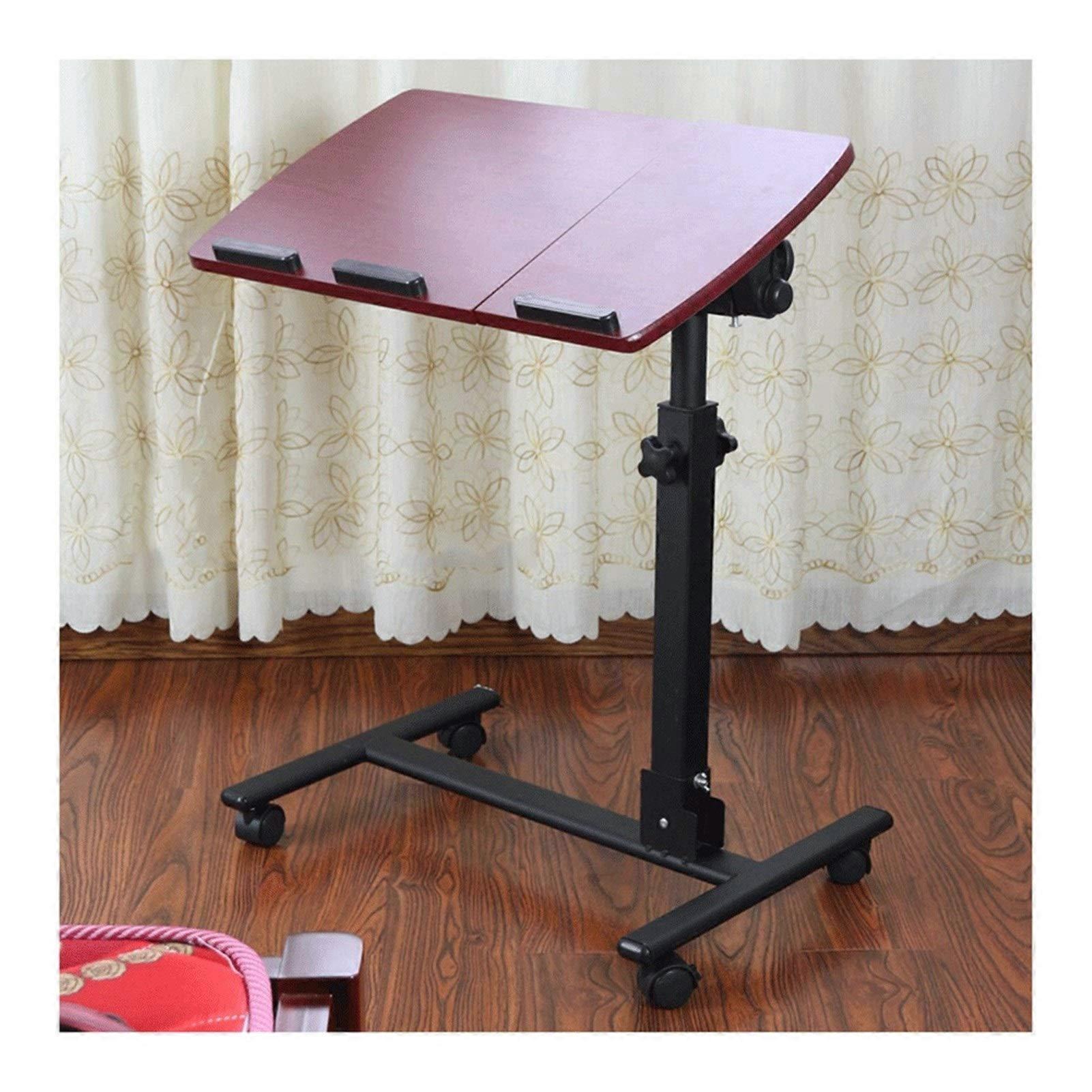 Overbed Table with Wheels, Height Adjustable Bedside Laptop Desk with Storage Shelf, Red