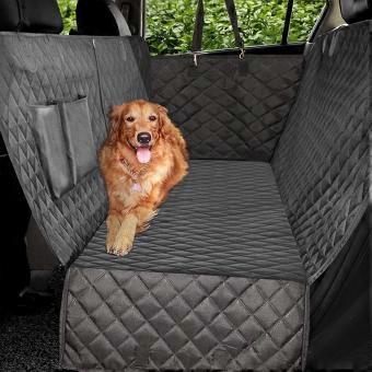 Rear Pet Seat Cover, Car Seat Protector with Side Wings, Black Hammock Style, Dog Barrier
