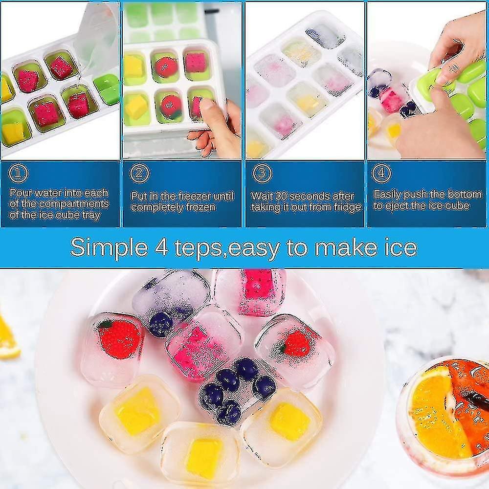 Ice Cube Trays, Silicone Easy-release And Flexible 14-ice Trays With Spill-resistant Removable Lid, Bpa Free, Durable And Dishwasher Safe, 2 Pack