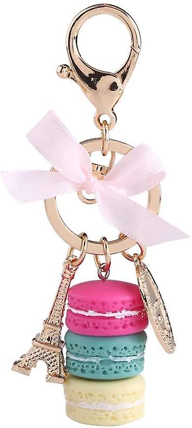 Creative Keychain,Macaroon Keychains Alloy Mini Eiffel Tower Pendant Keyring(Total Length: 4.72 inch)(Rose Red)