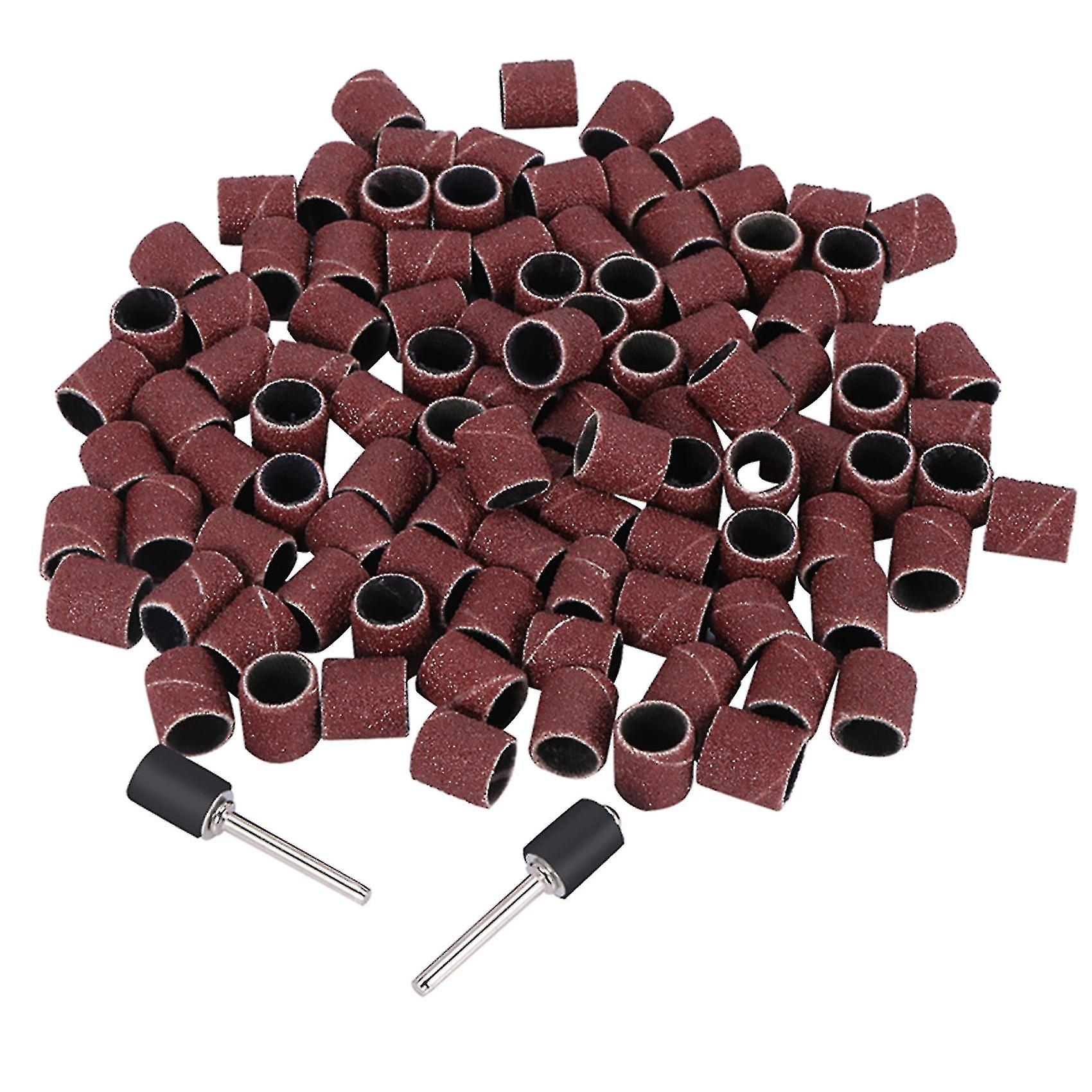 100 Pcs 3/8 Inch 80 Grit Polished Sandpaper Circle With 2 Mandrels For Polishing Tool