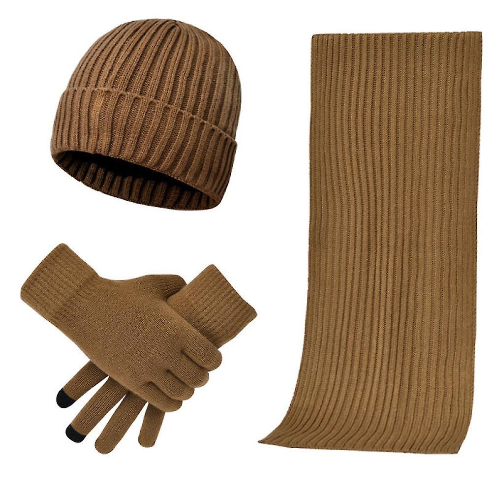 Beanie Hat Scarf Touch Screen Gloves Set for Men  (Ribbed Knit)