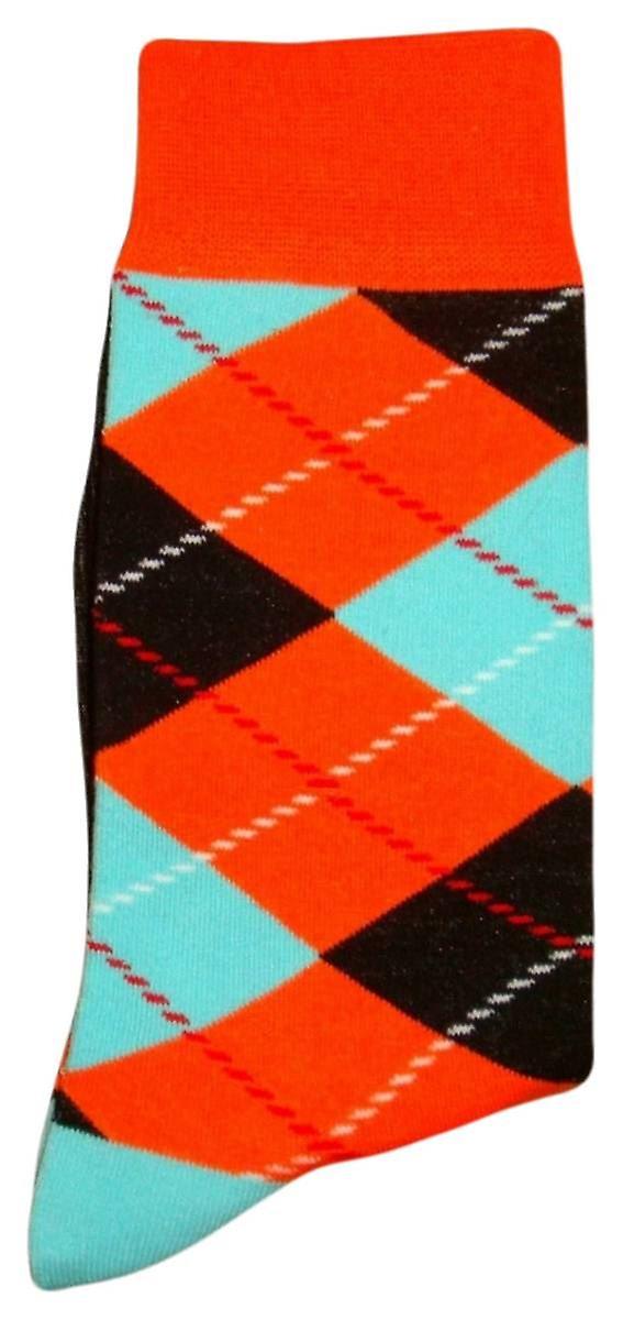 Bassin and Brown Argyle Socks - Orange/Blue/Black