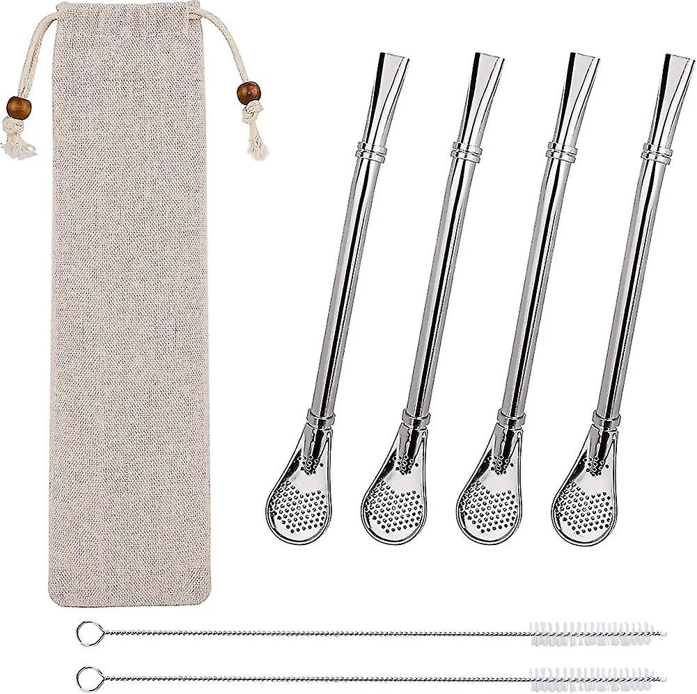 Stainless Steel Straws Filter Spoon Reusable Drinking Stirring Straw Spoons