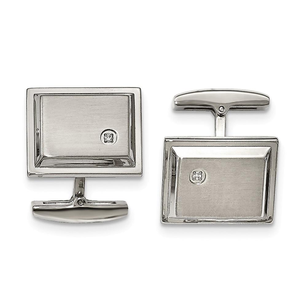 Stainless Steel Brushed and Polished Cubic Zirconia Rectangle Cuff Links 21mm Wide-Cuff Link for Men