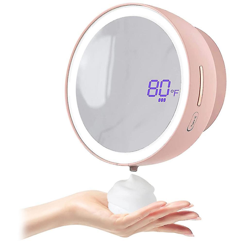 Automatic Soap Dispenser With Fill Light & Mirror, Rechargeable Foaming Dispenser, Pink