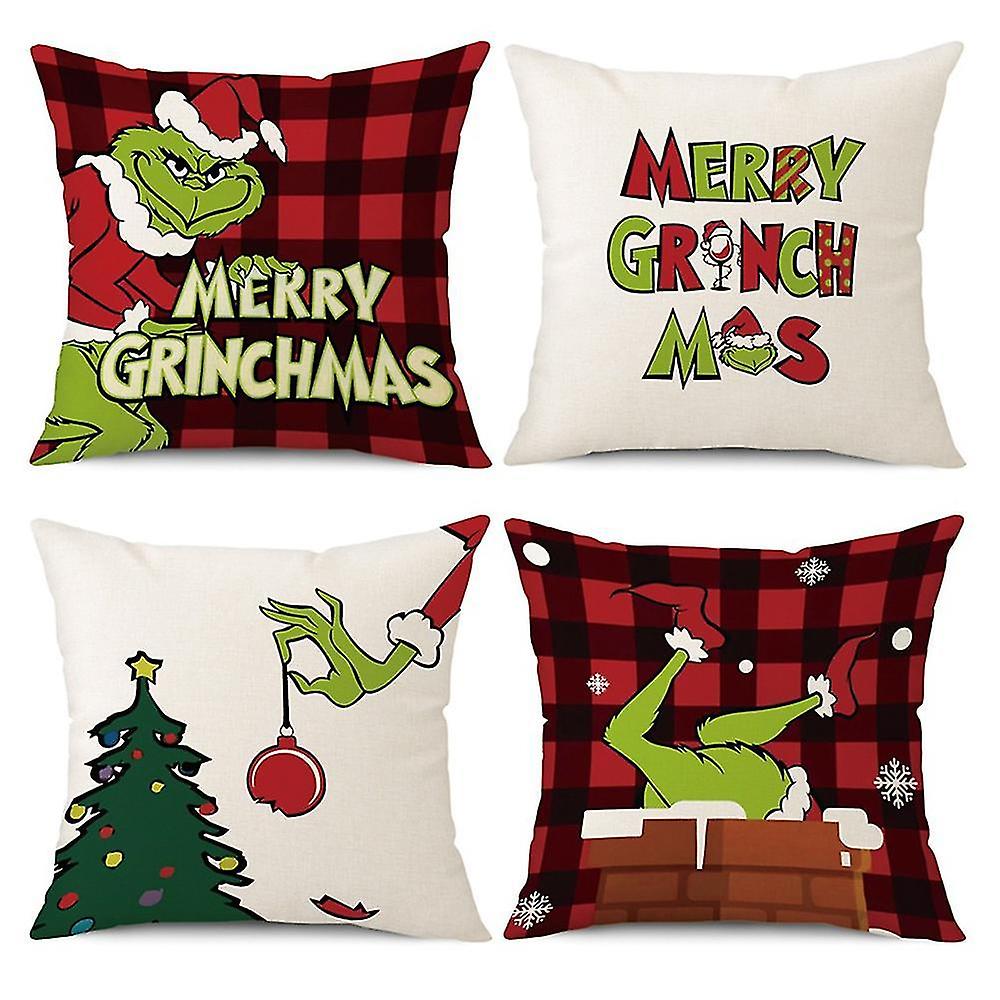 4pcs Christmas Linen Pillow Cases, Christmas Decorations
