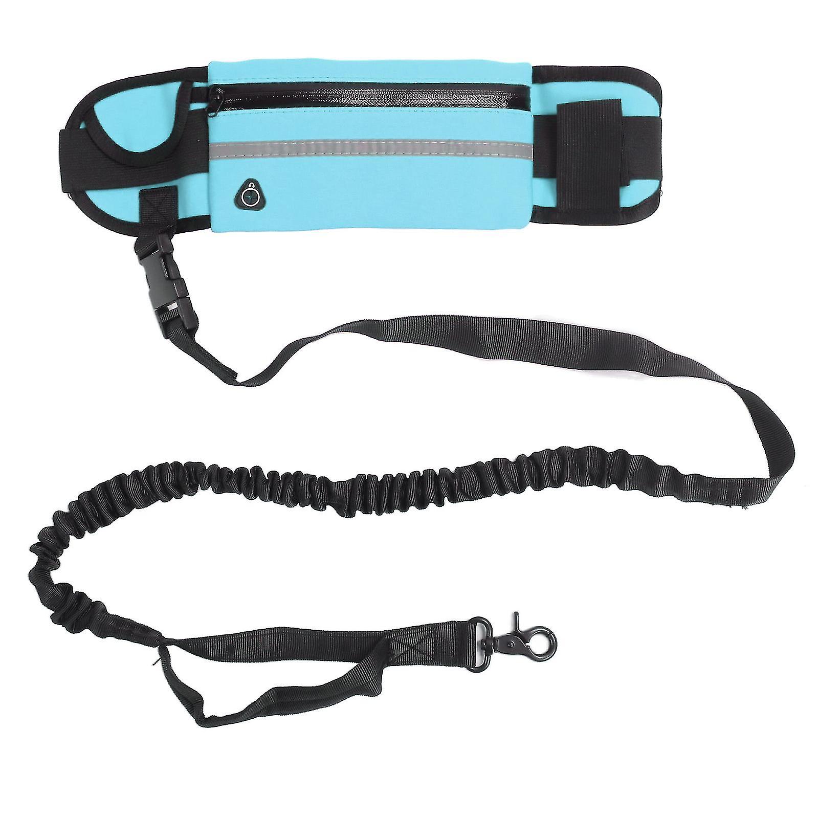 Dog Running Leash Belt Bag Hands Free Reflective Elastic Flexible Outdoor Pet Supplies Sky Blue
