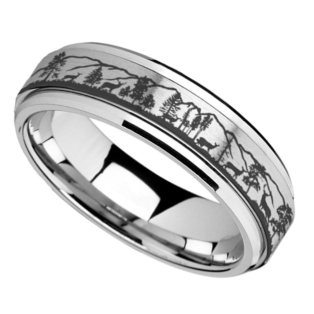 Unisex Creative Forest Stray Deer Print Titanium Steel Rotatable Spinner Ring