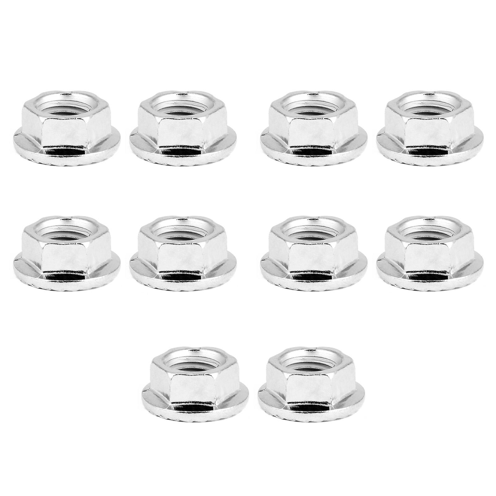 10PCS M10x1.25 Fine Thread Hexagonal Flange Nuts Iron Chrome