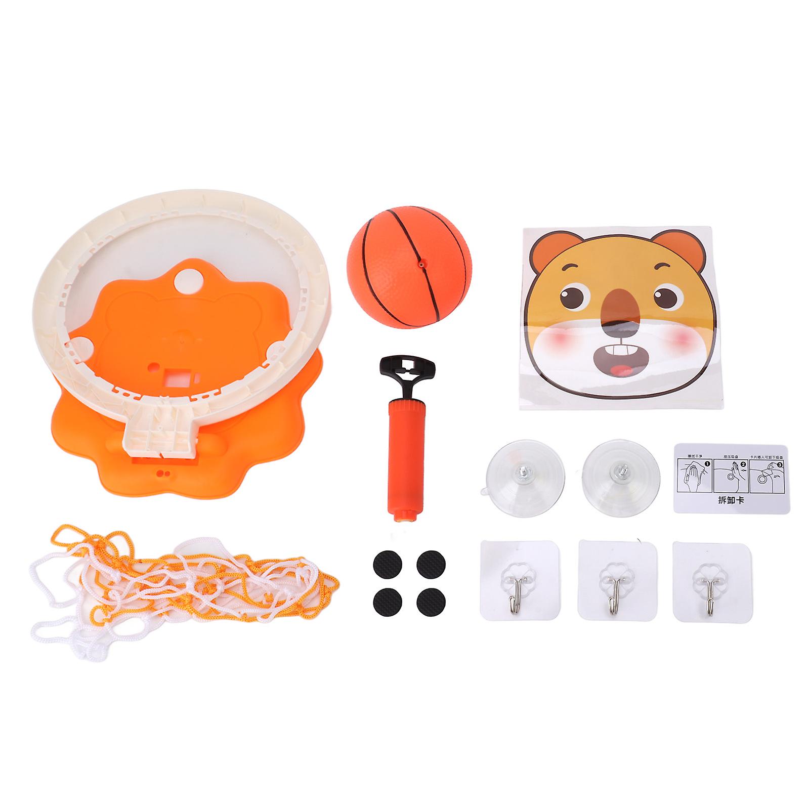 Portable Foldable Basketball Hoop for Kids Indoor Play Non-Puncture Design with Lion Fun Base Suction Mount Includes Ball Pump Net and Wall Hooks Suit