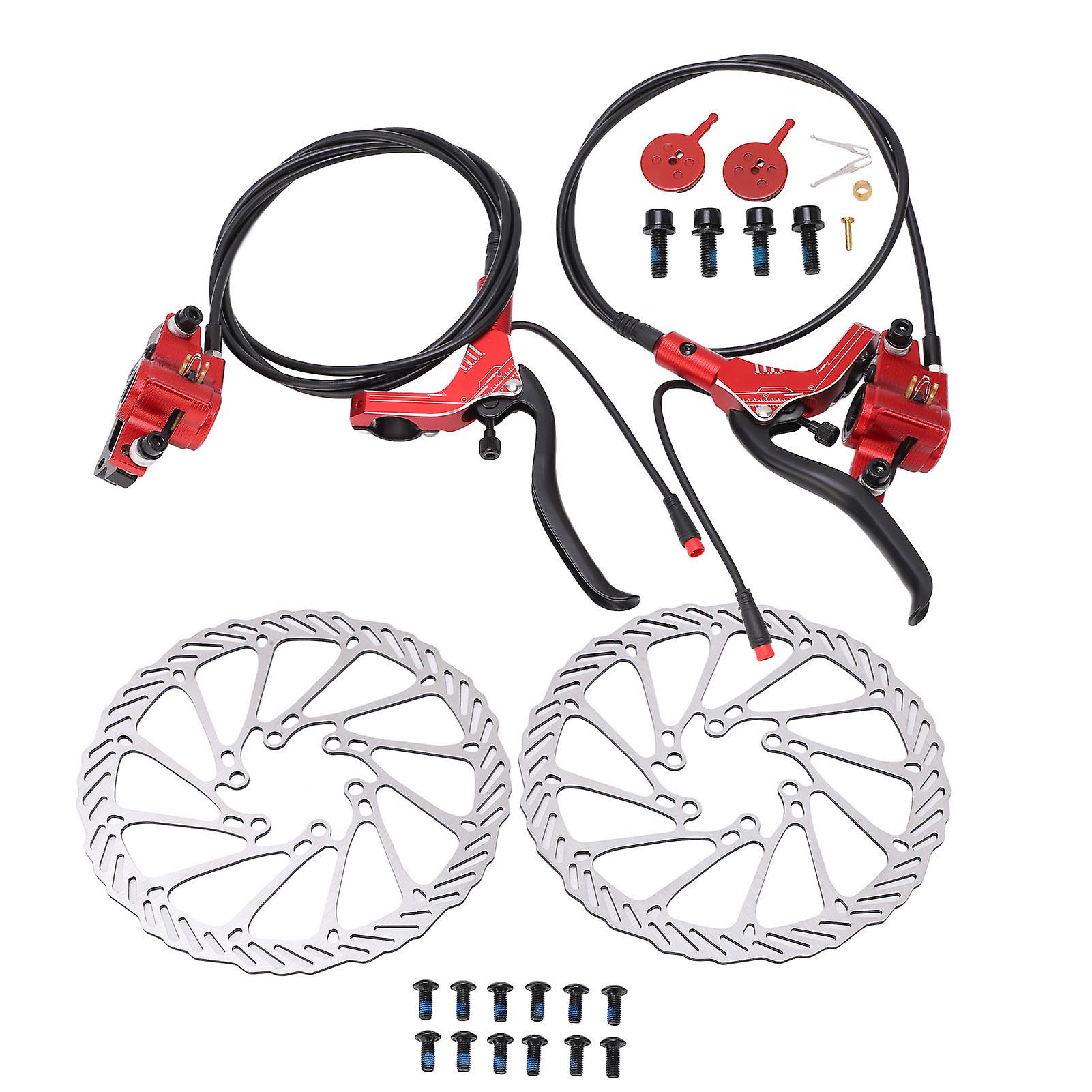 Front & Rear Hydraulic Disc Brake Kit for E-Scooters with Power Cut-Off – Red