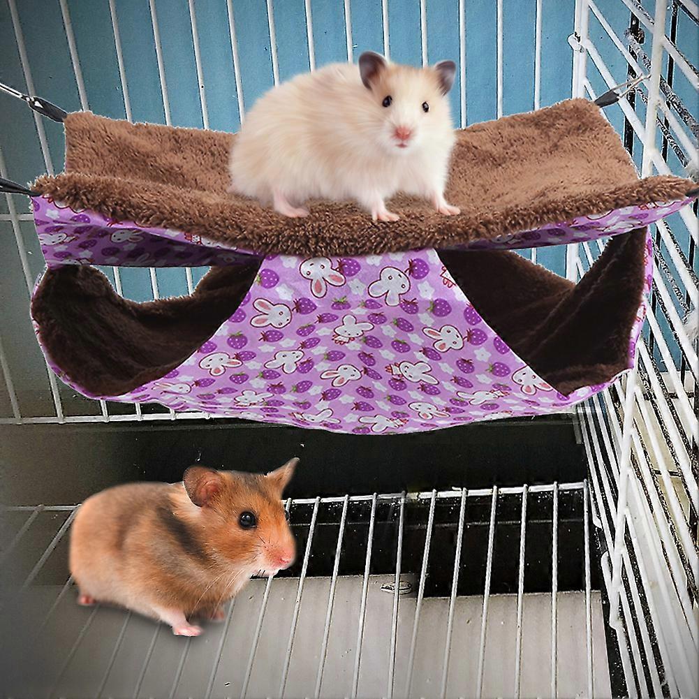Purple Rabbit Double Layer Interlayer Warm Hammock Hanging Bed House Sleeping Bag for Squirrel Small PetsL
