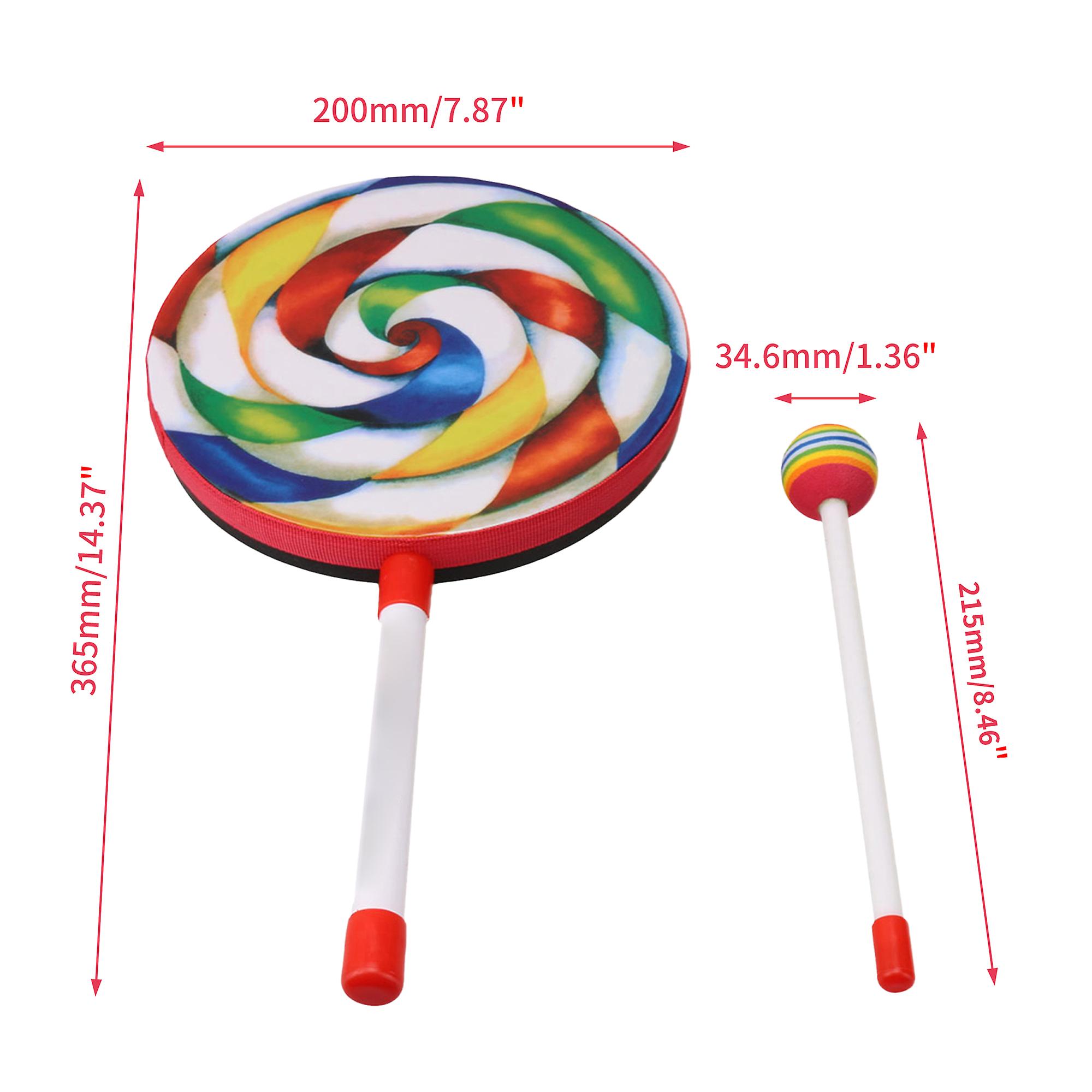 2 x Small Percussion Drum 7.87Inch Dia Colorful Plastic w/ Mallet Handheld