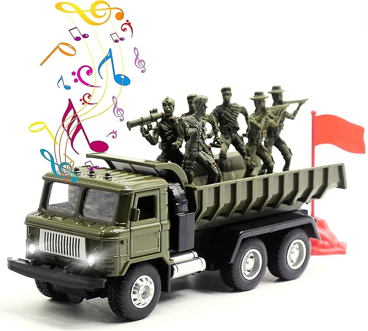 Camion militaire Armée Blindé Modèle de voiture Traitement Véhicule de transport Métal Moulé sous pression Jouet avec lumières et sons