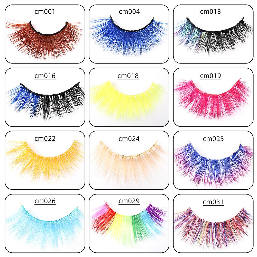 12 Pairs Mixed Color Eyelashes Dense Curl Dramatic Volume Devil Princess Cosplay Makeup
