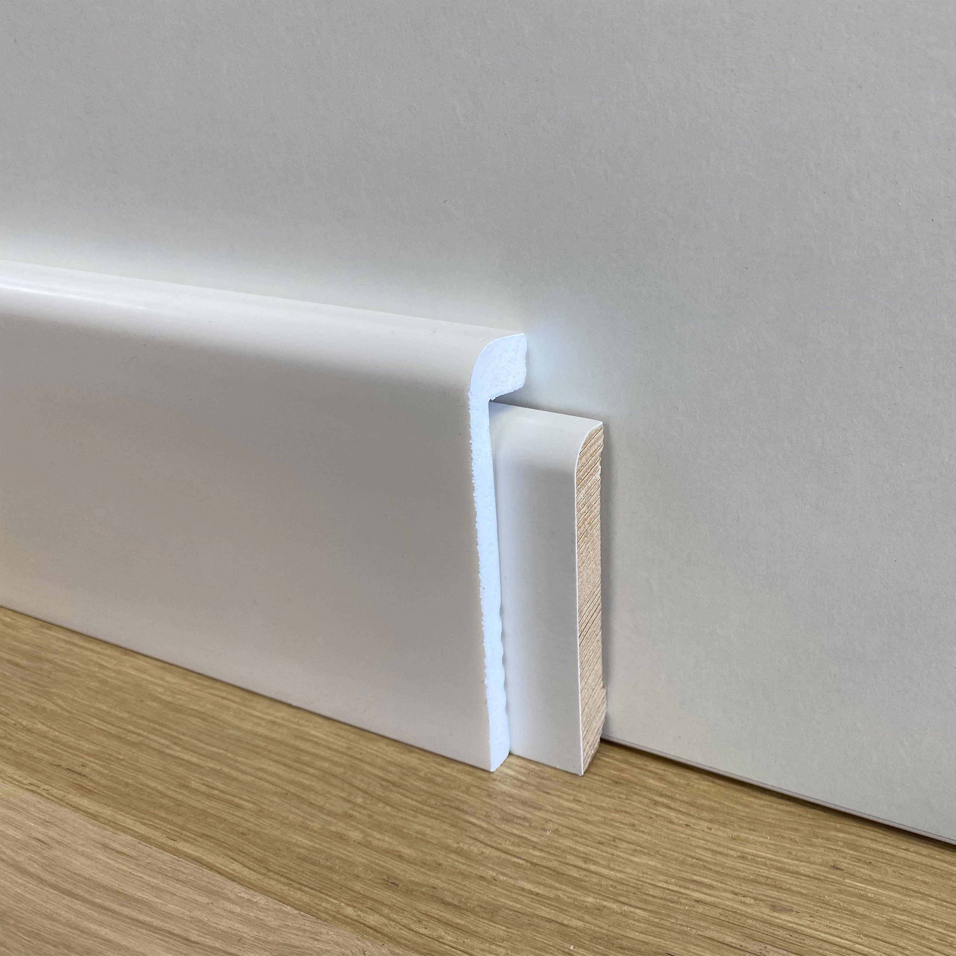 Plint Marmeren Dekking Plint Raad in Polystructured Duropolymer 100x25 Houten Effect of Wit