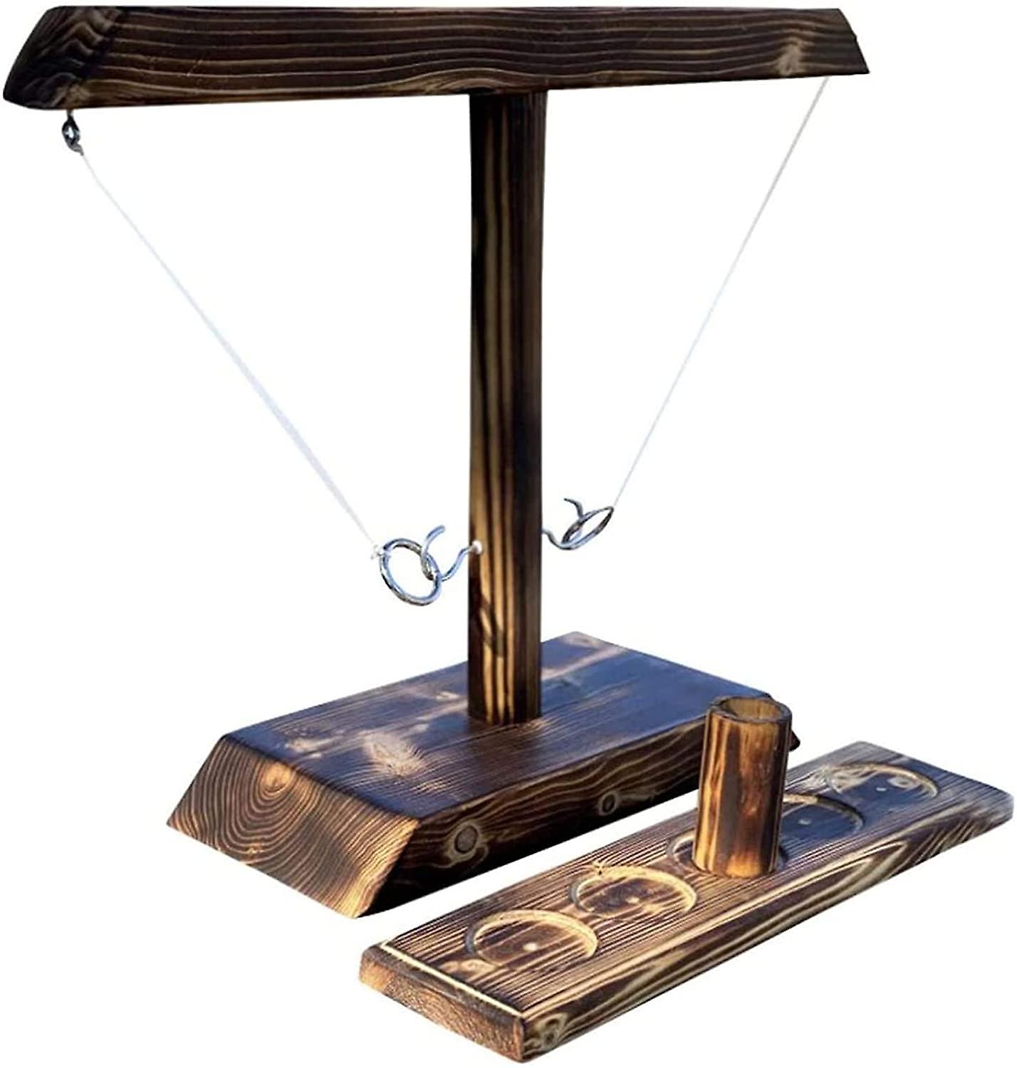 Craggy Ring Toss Game - Handmade Wooden Throwing with Shot Ladder Bundle Set Brown