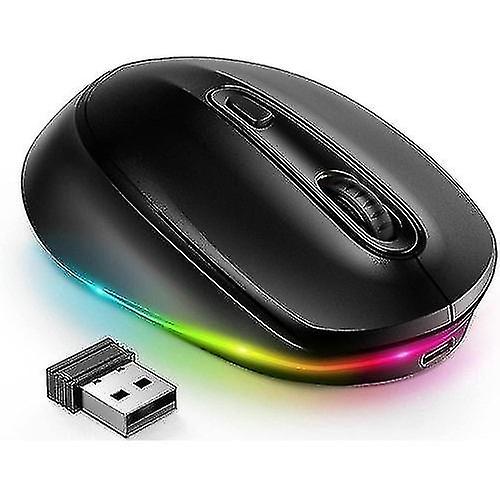 Rechargeable Usb Wireless Mouse, Adjustable Dpi, Silent Click, Led Rainbow Light, Ambidextrous