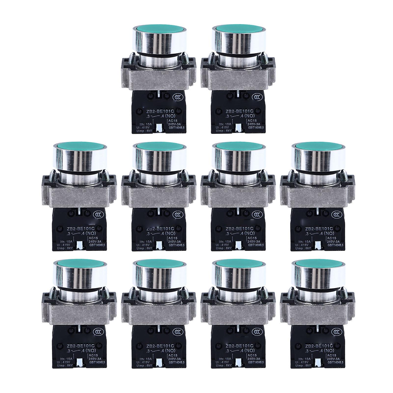 Risegun 10PCS Push Button Switch Self Resetting Flat Head Start Stop Button Switch 22mm Mounting Hole AC240V XB2‑BA31