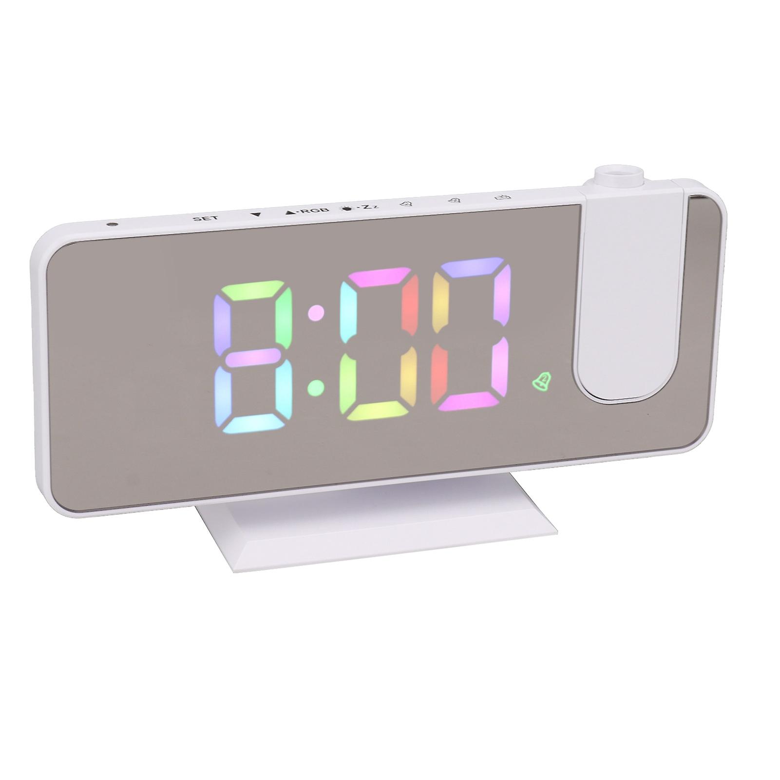 Digital Mirror Clock with Large Display RGB Colorful Gradient Projection Alarm Clock for Home Bedroom White 