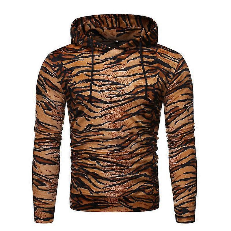 Men's Casual Hooded Tiger Print Pullover Sweatshirt