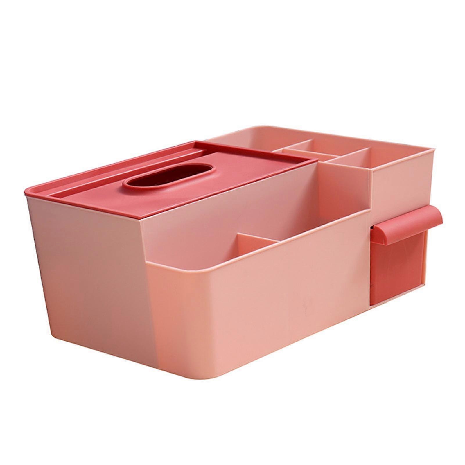 Tissue Box Holder Multi Functional Creativity Tissue Box Cover Coffee Table Paper Remote Control Storage Box For Home Pink With Red