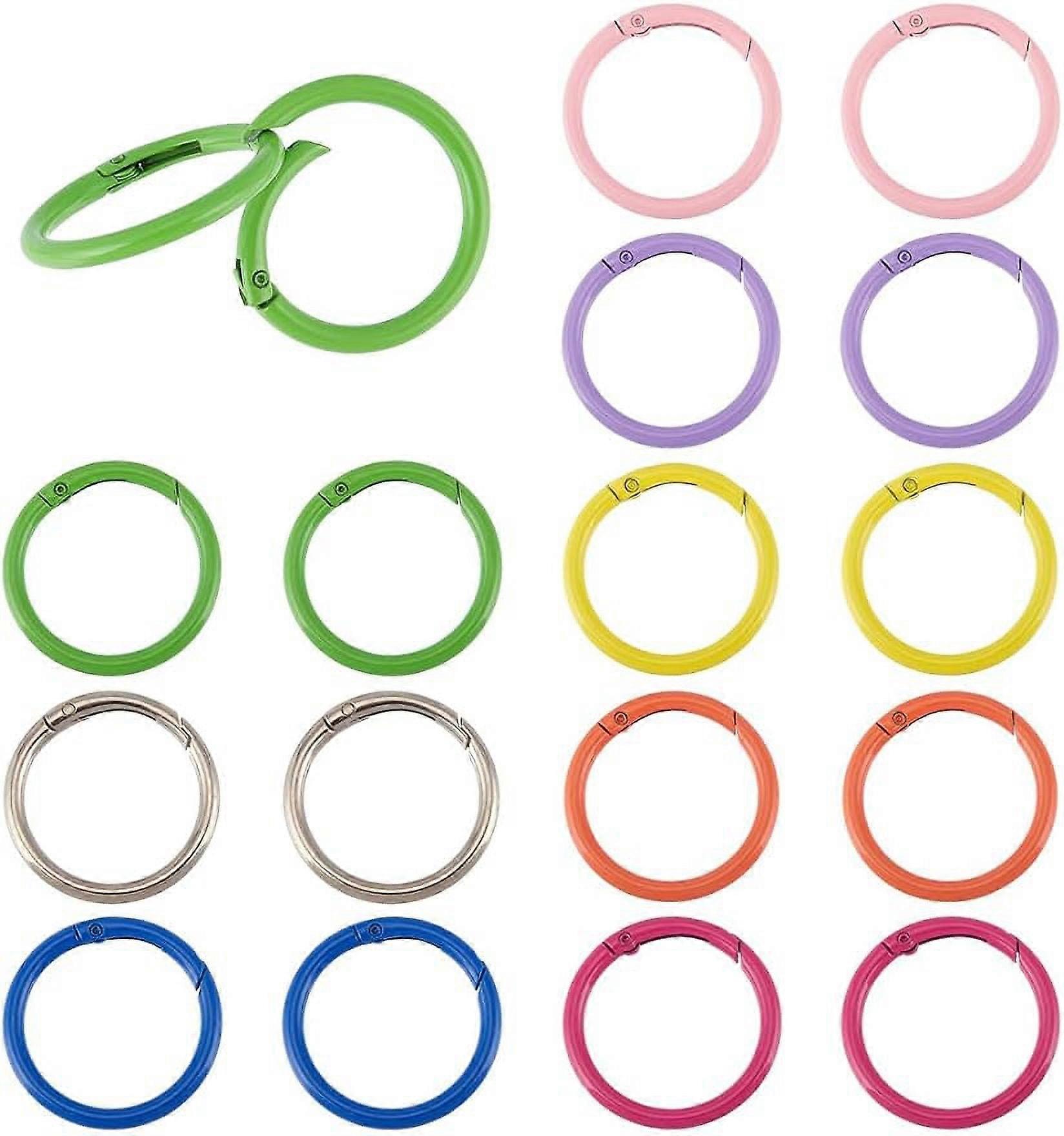 16pcs 8 Colors Spring O Rings 40mm Spring Ring Clasp O Rings Round Keychain Key Ring Clips Snap Clip Hook Trigger Spring Keyring Buckle