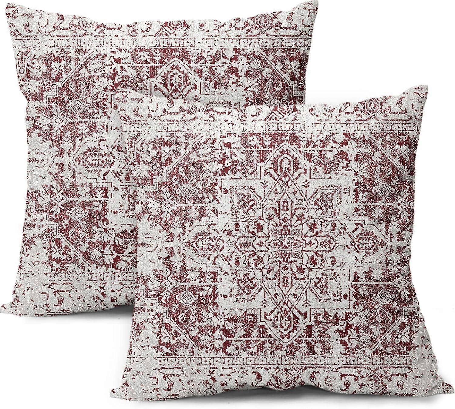 النبيذ الرمادي العرقي بوهو رمي وسادة يغطي 20X20 بوصة مجموعة من 2 السجاد البوهيمي نمط عتيقة وسادة الحالات رمادي الأزهار وسادة غطاء مزرعة المنزل ديسمبر