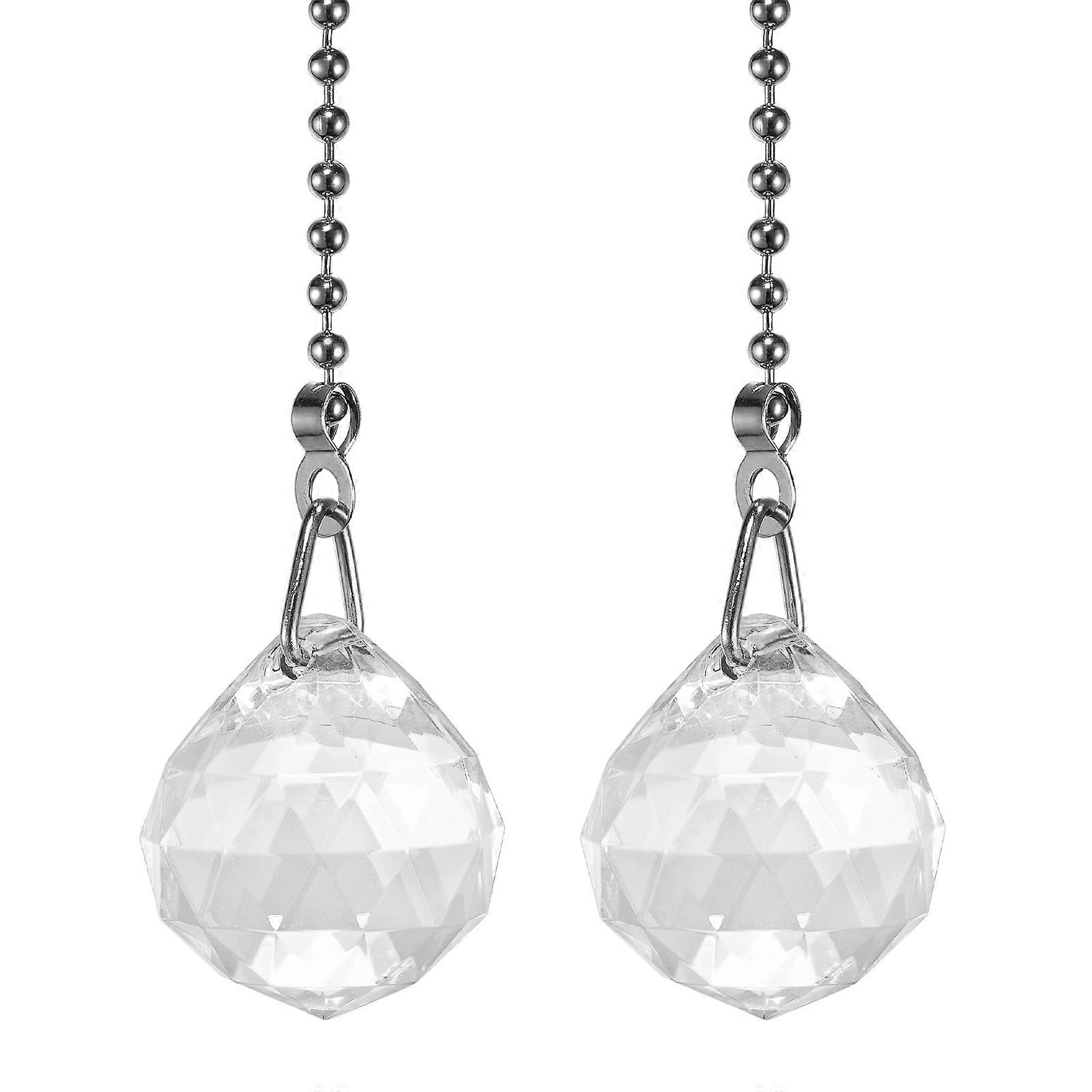 2pcs Pull Chains With Crystal Ball Pendant For Ceiling Fan Light Switch Clear