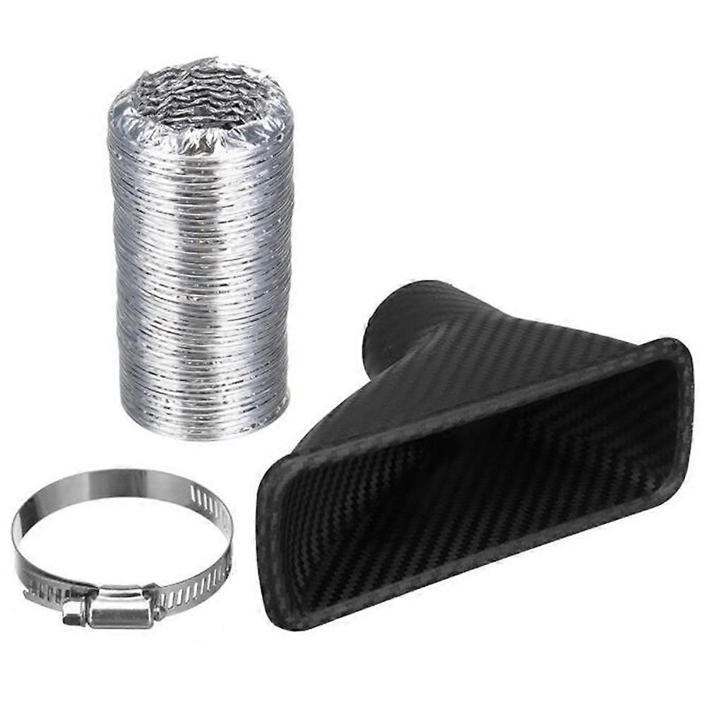 Car Front Bumper Turbo Air Intake Pipe Carbon Fiber Look Auto Cold Air Intake System Funnel Kit Car Universal Turbine Inlet Pipe