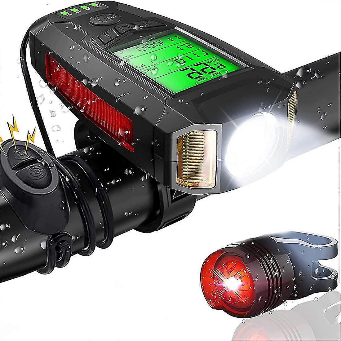 Conjunto de luzes de bicicleta LED com computador de bicicleta luzes de bicicleta recarregáveis com sino alto Luz traseira 5 modos de iluminação luz de ciclismo