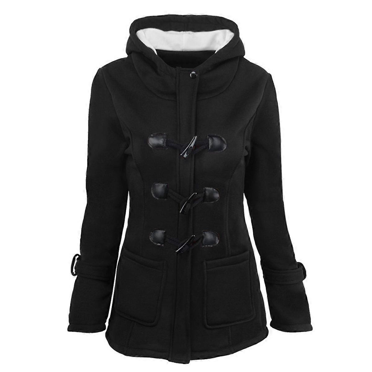 Moda feminina Horn Button Fleece Engrossar Casaco com Capuz Inverno Jaqueta Quente style1
