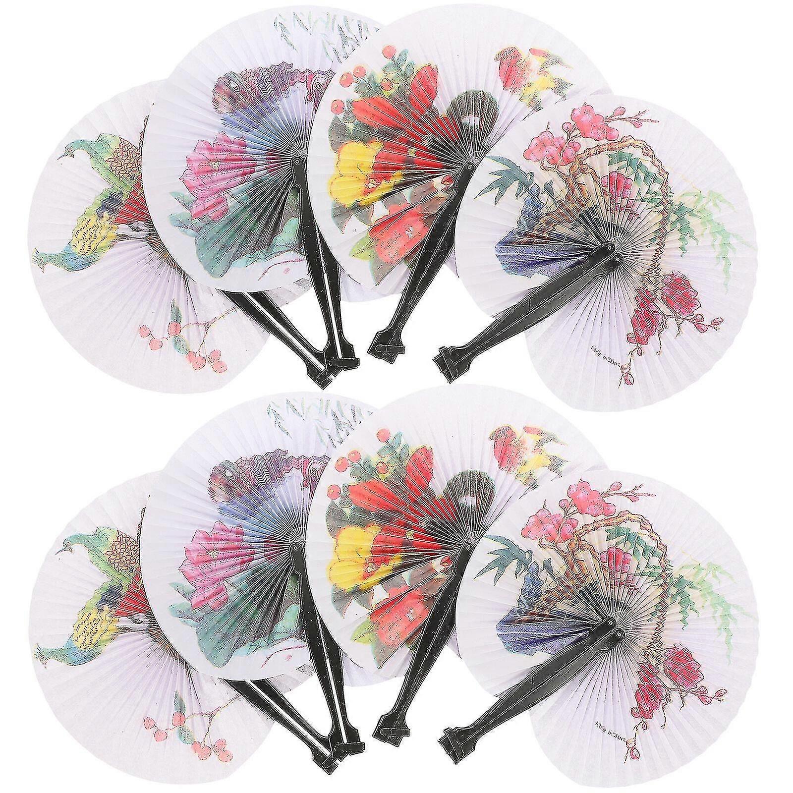 12 Pcs Portable Classic Hand Fans Vintage Folding Fans Round Circular Paper Folding Fans Random Pattern