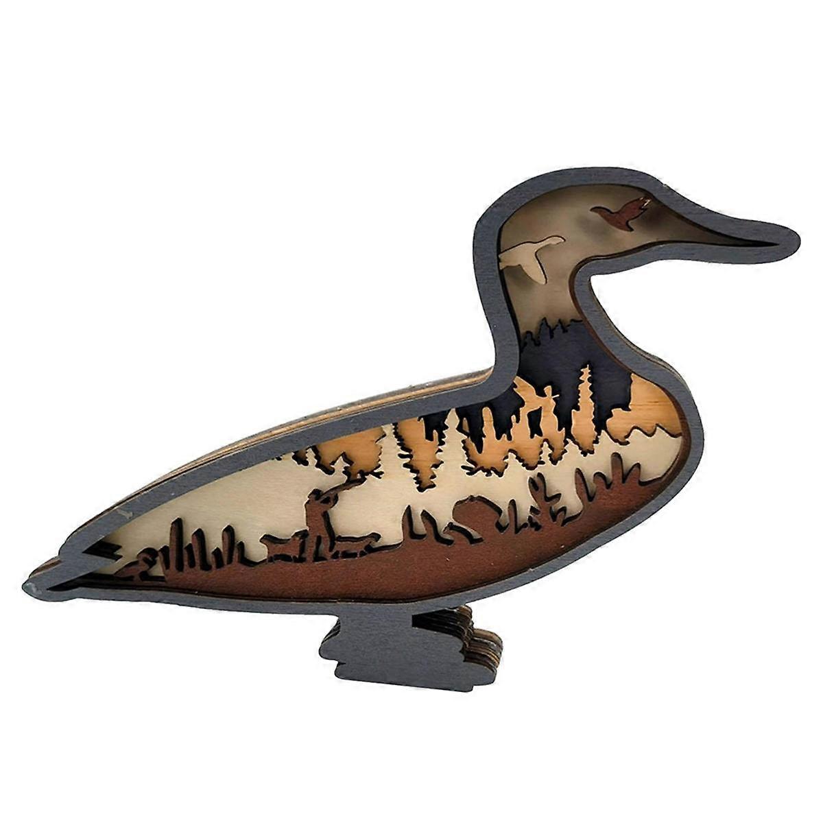 Multi-Layer Carved Duck, Silhouette Duck Statue, Suitable for Bedroom Desktop Home Shelf Wood Anima