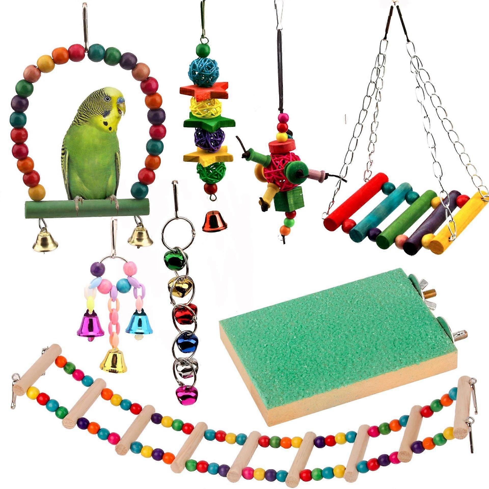 Safe Non-toxic Bird Toys Parrot Bite Swing Frosted Springboard Suspension Bridge 8-piece Set