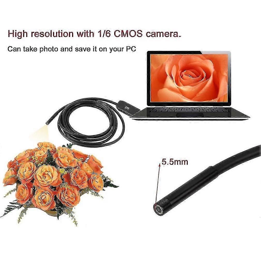 1 Pc 6-led Waterproof 5.5mm 2m Usb Hd Endoscope Borescope Inspection Camera
