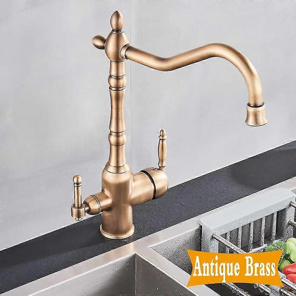 High qualityGold Kitchen Filter Faucet Pure Water 360 Rotation Kitchen Sink Crane Dual Handle Dual Water Function Mode Filter Mixer Taps