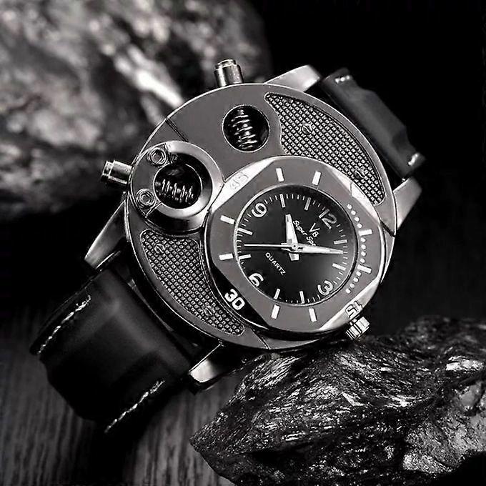Large Dial Fashion Trendy Quartz Watch Men-black