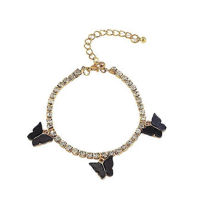 Donna Semplice Farfalla Strass Lucido Bangle-Nero
