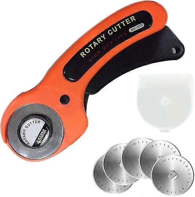 Rotary Cutter 45mm Rolling Cutter Quilting Tools, Rotary Fabric Cutter With 5pcs Extra Blades Ergonomic Handle Rolling Cutter With Safety Lock For Pre