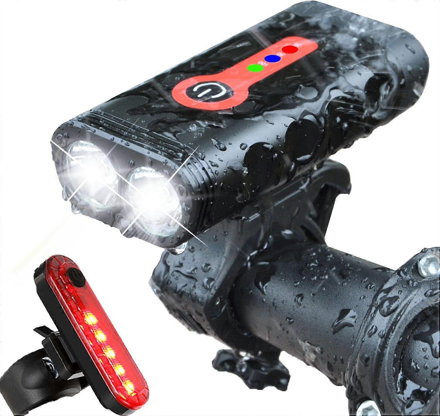 Bike light set with 5 modes, 1000 lumens, super bright, 360 degrees rotatable, IP65, waterproof, USB