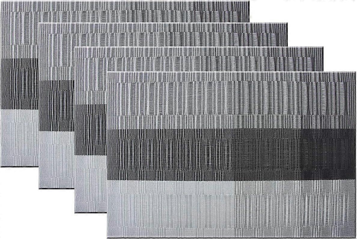 4 قطع حصيرة وجبة ، حصيرة طاولة PVC ذات النمط البسيط الاسكندنافي مفرش غربي (أسود + رمادي)