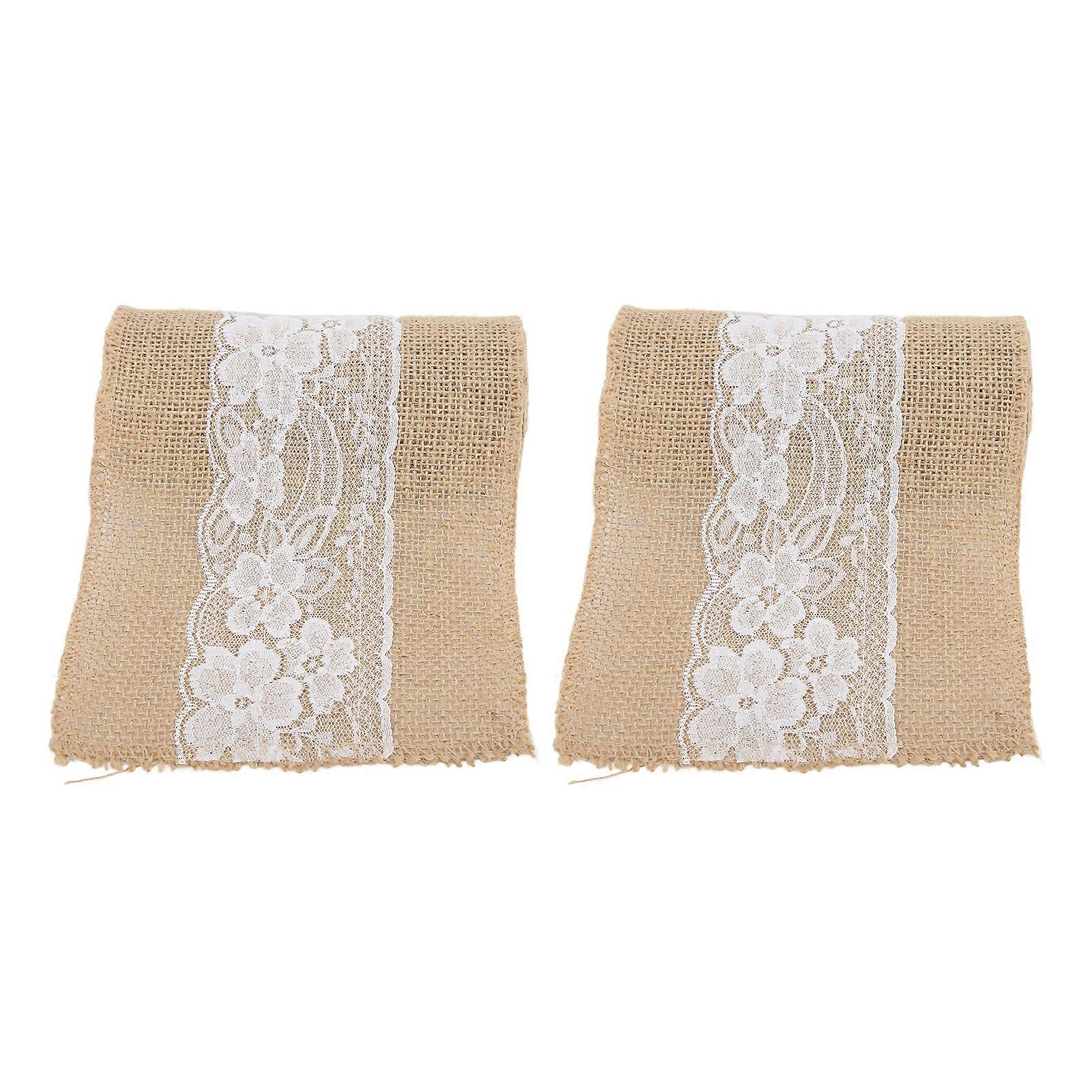 2Pcs Burlap Lace Ribbon 2.4m Length Soft Durable Random Cutting Simple Elegant DIY Table Decoration